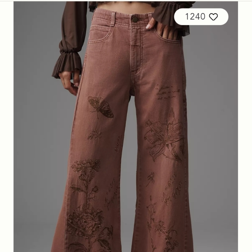 Anthropologie Pilcro Adi Embroidered Wide Legs, 27 - Picture 2 of 4